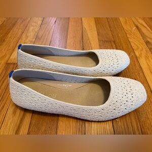 Rothy's Cream Knit Slip-On Flats with Blue Heel Tab